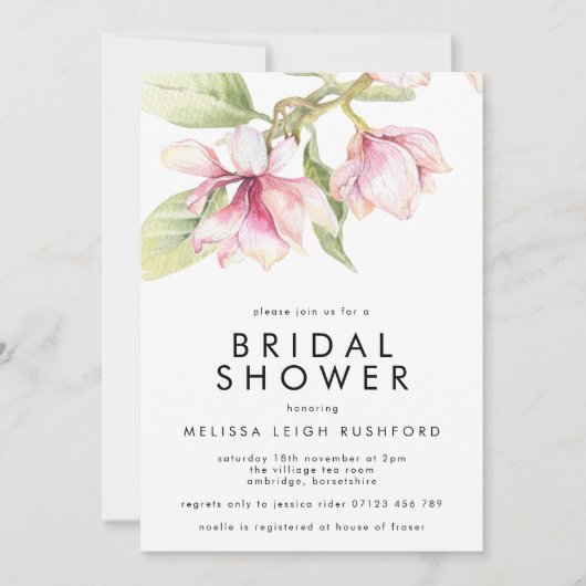 Roze en groene Waterverf Magnolia Vrijgezellenfees Kaart (Voorkant)