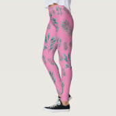 Roze en groene Waterverf palmbladeren Leggings (Links)