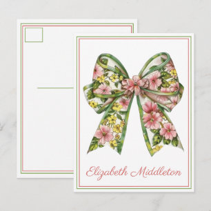 Roze en groene waterverf strik gepersonaliseerd briefkaart
