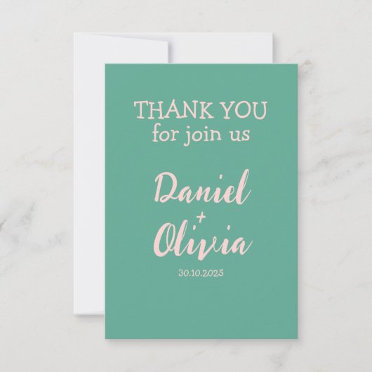 Roze en groene Wavy bruiloft Bedankkaart (Voorkant)