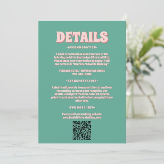 Roze en groene Wavy bruiloft behuizing Kaarten (Staand voorkant)