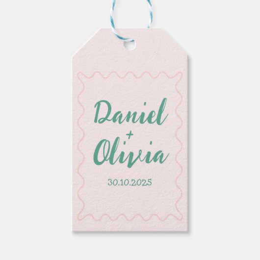 Roze en groene Wavy bruiloft Cadeaulabel (Voorkant)
