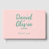 Roze en groene Wavy bruiloft Gastenboek (Voorkant)