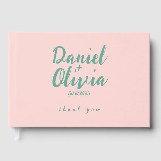 Roze en groene Wavy bruiloft Gastenboek (Voorkant)