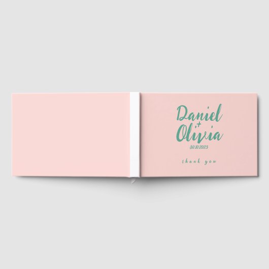 Roze en groene Wavy bruiloft Gastenboek (Volledig)