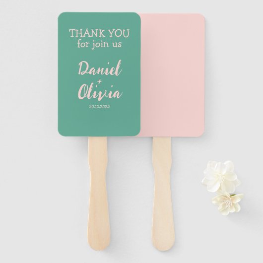 Roze en groene Wavy bruiloft Handwaaier (Voorkant en achterkant)