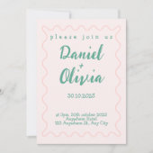 Roze en groene Wavy bruiloft Kaart (Voorkant)