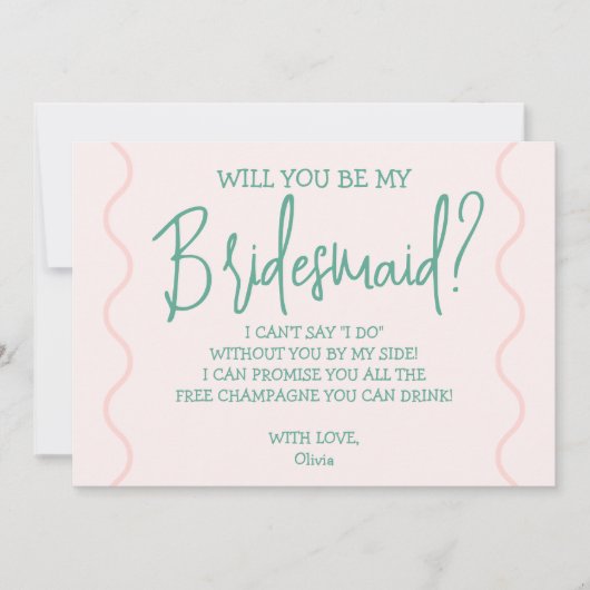 Roze en groene Wavy bruiloft Kaart (Voorkant)