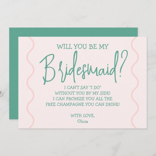 Roze en groene Wavy bruiloft Kaart (Voorkant / Achterkant)