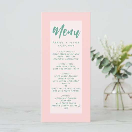 Roze en groene Wavy bruiloft Menu (Staand voorkant)