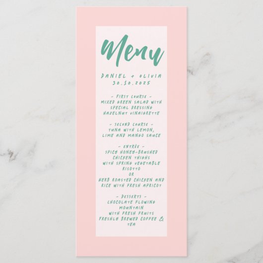 Roze en groene Wavy bruiloft Menu (Voorkant)
