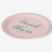 Roze en groene Wavy bruiloft Papieren Bordje (Gekanteld)