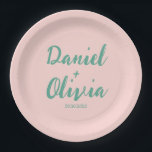 Roze en groene Wavy bruiloft Papieren Bordje<br><div class="desc">Roze en Groene Wavy Trouwpapier Borden</div>