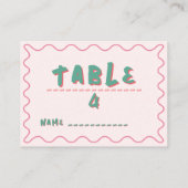 Roze en groene Wavy bruiloft Plaatskaartje (Achterkant)