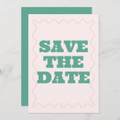Roze en groene Wavy bruiloft Save The Date (Voorkant / Achterkant)