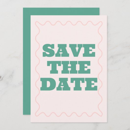 Roze en groene Wavy bruiloft Save The Date (Voorkant / Achterkant)