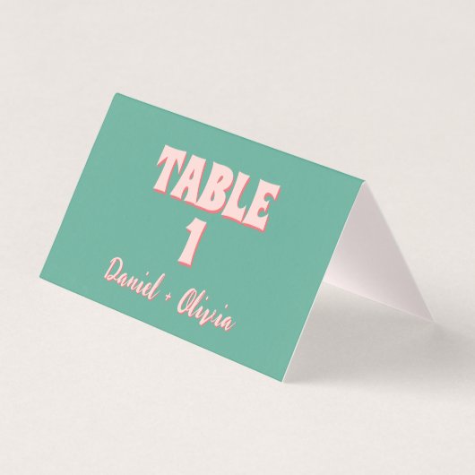 Roze en groene Wavy Trouwtafelnummers Kaart (Voorkant)