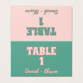 Roze en groene Wavy Trouwtafelnummers Kaart (Buitenkant ongevouwen)