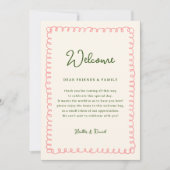 Roze en groene welkomstbrief tijdschema kaart (Voorkant)