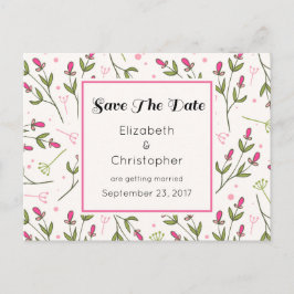 Roze en groene Wildbloemen Patroon sparen de Datum Aankondigingskaart