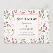 Roze en groene Wildbloemen Patroon sparen de Datum Aankondigingskaart (Voorkant)