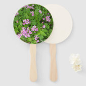 Roze en groene wilde bloem ontwerp op een programm handwaaier (Voorkant en achterkant)