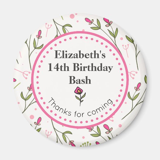 Roze en groene wilde bloemen Dank je wel Magneet (Voorkant)