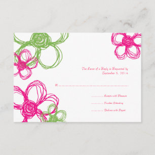 Roze en groene wilde bloemen die RSVP binden Kaartje