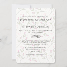Roze en groene wilde bloemen patroon bruiloft kaart