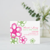 Roze en groene wilde bloemen Save The Date Aankondigingskaart (Staand voorkant)