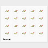Roze en groene wilde roos waterverf ronde sticker (Vel)