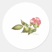 Roze en groene wilde roos waterverf ronde sticker (Voorkant)
