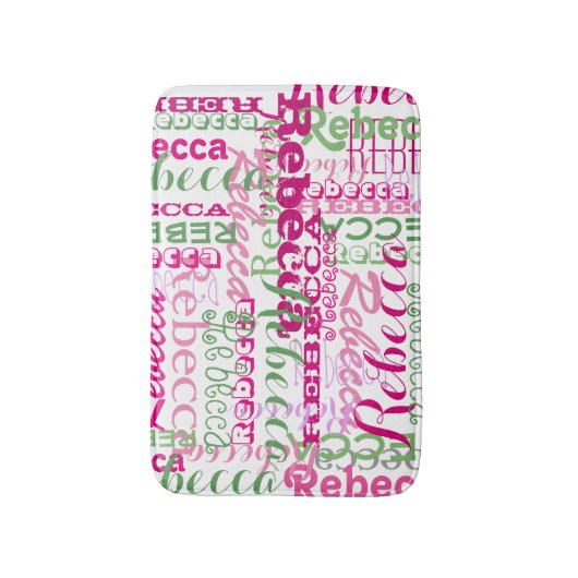 Roze en groene woordnaam Collage Allover Afdrukken Badmat (Voorkant Verticaal)