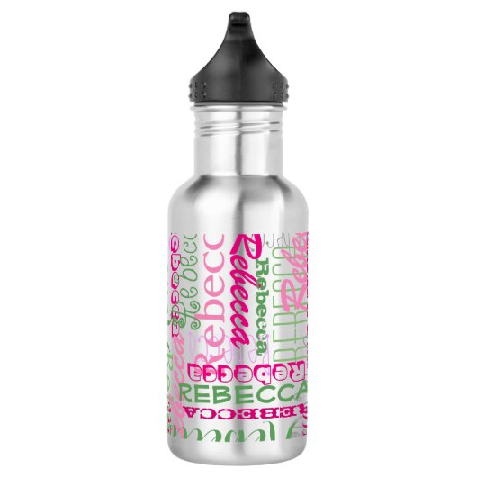 Roze en groene woordnaam Collage Allover Afdrukken Waterfles (Rechts)