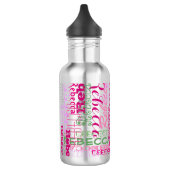 Roze en groene woordnaam Collage Allover Afdrukken Waterfles (Links)