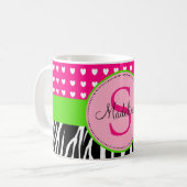Roze en groene Zebra monogramme mok (Voorkant links)