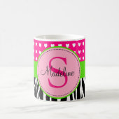 Roze en groene Zebra monogramme mok (Center)