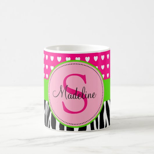 Roze en groene Zebra monogramme mok (Center)