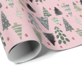 Roze en groenkerstboompapier cadeaupapier (Rol Hoek)