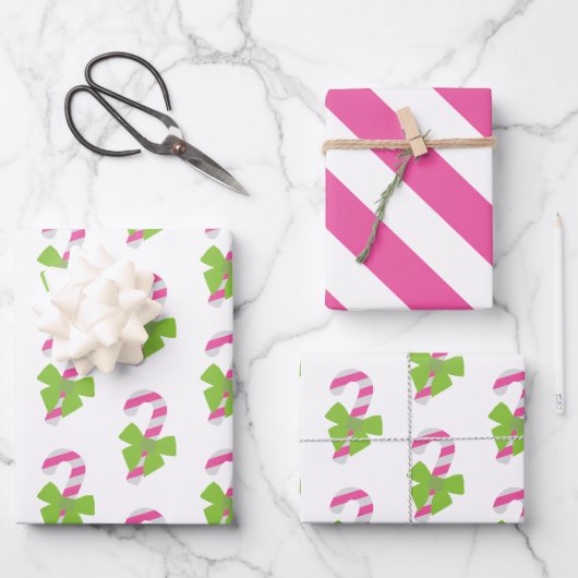 Roze en groensuikerriet, kerstpapier inpakpapier vel (Voorkant)