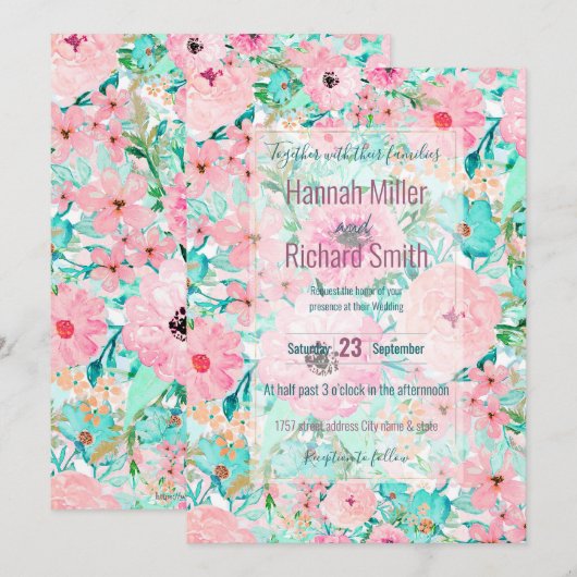  roze en handbedekking met handbediende waterverf kaart (Voorkant / Achterkant)