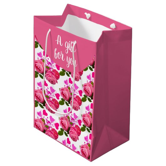 Roze en harten medium cadeauzakje (Voorkant Gekanteld)