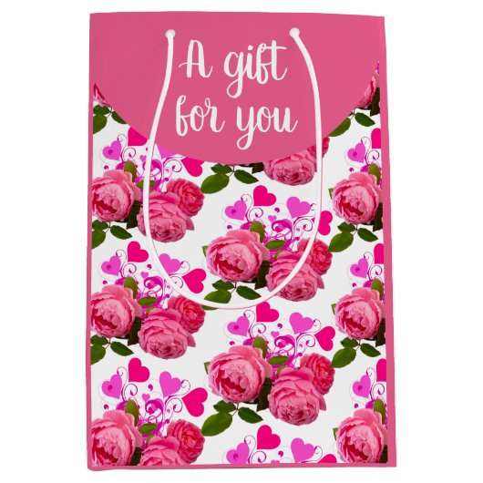 Roze en harten medium cadeauzakje (Voorkant)