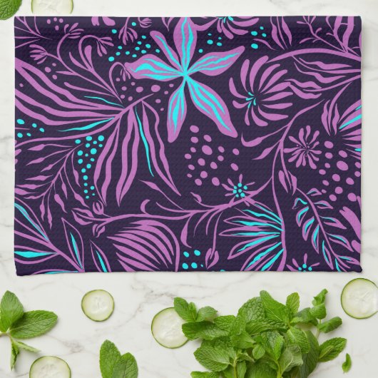 Roze en helderblauwe bloemen theedoek (Gevouwen)