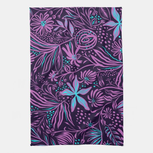 Roze en helderblauwe bloemen theedoek (Verticaal)