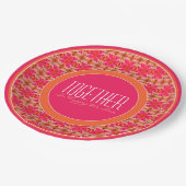 Roze en heldere Oranje ronde Papieren Bordje (Gekanteld)