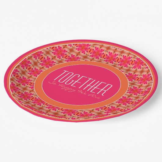 Roze en heldere Oranje ronde Papieren Bordje (Gekanteld)