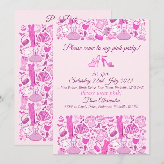 Roze en hete roze mode kaart (Voorkant / Achterkant)