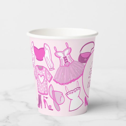 Roze en hete roze modepatroon papieren bekers (Voorkant)