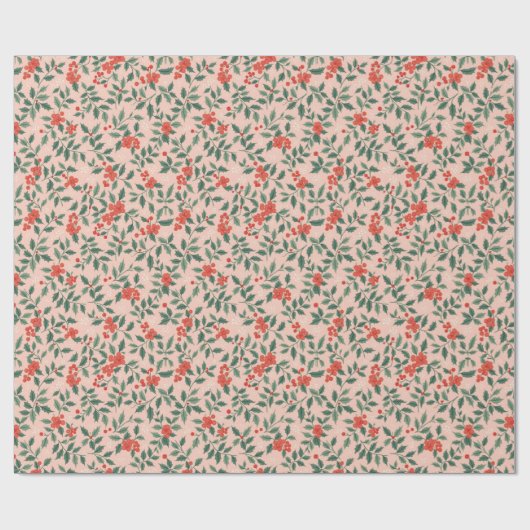 Roze en Holly Christmas Wrapping Paper Cadeaupapier (Vlak)